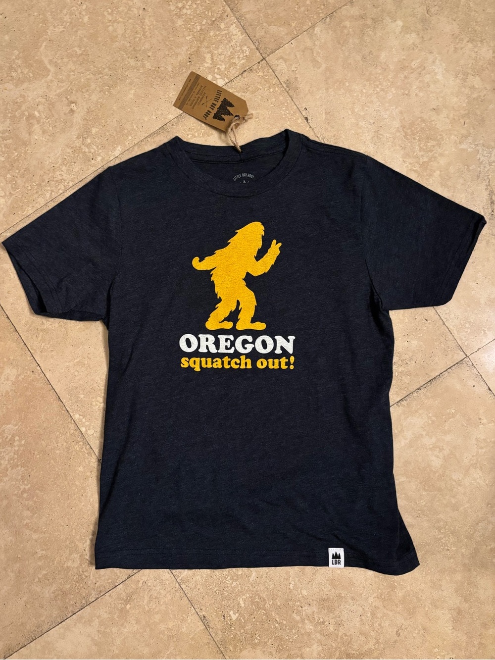 Little Bay Root Oregon Squatch T-shirt, Charcoal with Bigfoot Graphic, Youth M